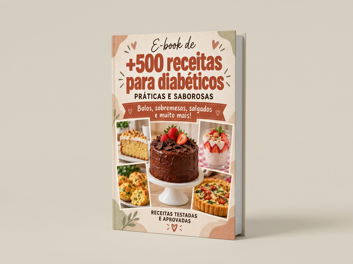 Ilustração do único e-book da oferta principal: +500 receitas para diabéticos